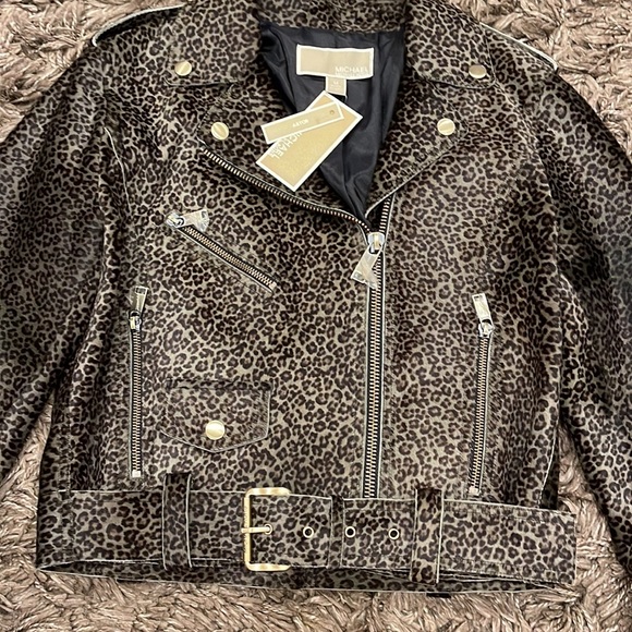 New MICHAEL MICHAEL KORS
Leopard Print Calf Hair Moto Jacket Size M - Picture 7 of 17